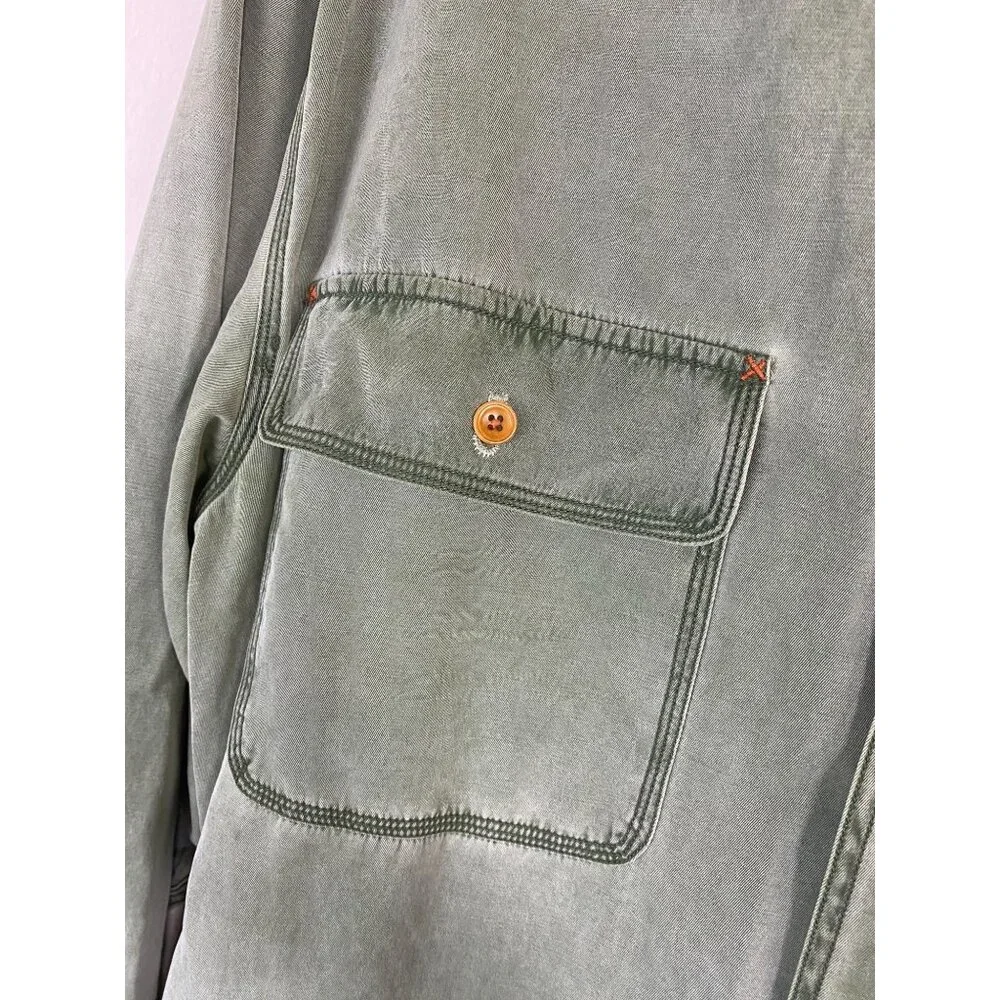 Ryan Michael Men Silk Blend Green Button Up Shirt Size Large Long Sleeve Western - Picture 12 of 16